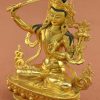 Fully Gold Gilded 8.75 inch Nepali Manjushri Statue, Traditional Craftsmanship - Left