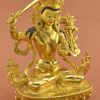 Fully Gold Gilded 8.75 inch Nepali Manjushri Statue, Traditional Craftsmanship - Right