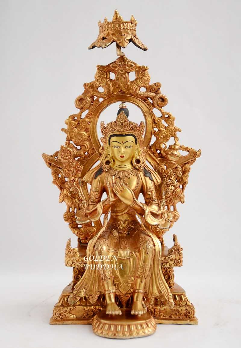 Gold Gilded Maitreya Buddha Statue, 11.75 inches