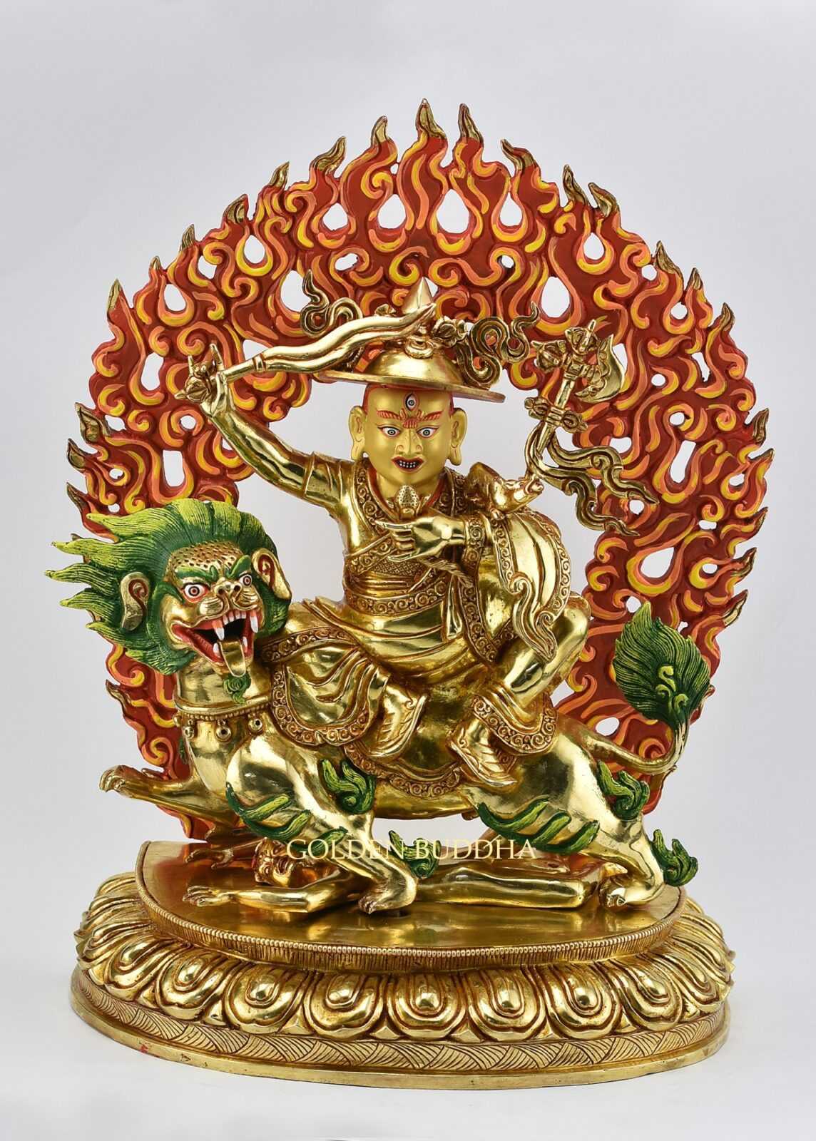 Fully Gold Gilded 15.5&quot; Masterpiece Dorje Shugden Statue, Fire Gilded 24k Gold Finish - Gallery