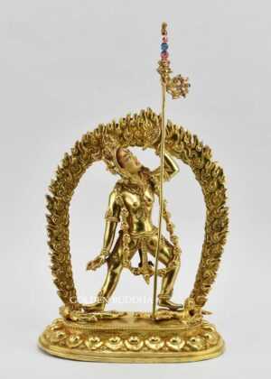 Fully Gold Gilded 7.25 inch Vajrayogini Statue (24k Gold, Semiprecious Stones) - Gallery