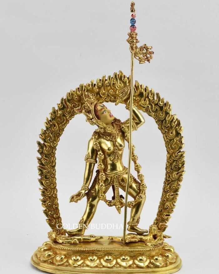 Fully Gold Gilded 7.25 inch Vajrayogini Statue (24k Gold, Semiprecious Stones) - Gallery