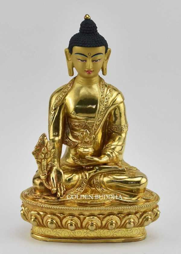 Fully Gold Gilded 8.25 inch Medicine Buddha Statue, Fire Gilded in 24K Gold, Handmade - Gallery