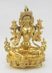 Fully Gold Gilded 8.5 inch Nepali Green Tara Statue, Fire Gilded in 24K Gold, Handmade Original - Gallery