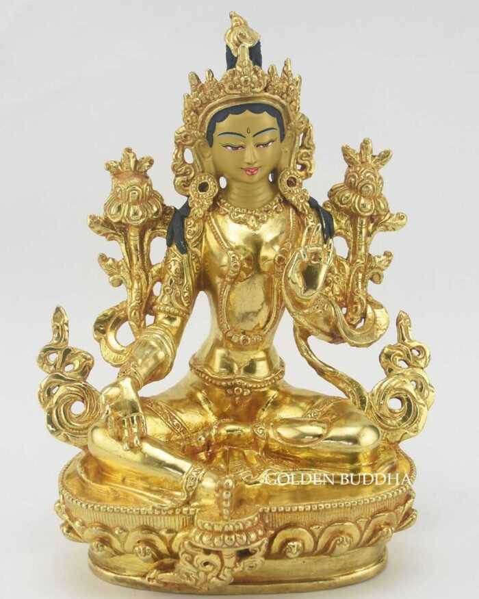 Fully Gold Gilded 8.5 inch Nepali Green Tara Statue, Fire Gilded in 24K Gold, Handmade Original - Gallery