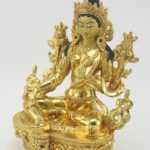 Fully Gold Gilded 8.5 inch Nepali Green Tara Statue, Fire Gilded in 24K Gold, Handmade Original - Left