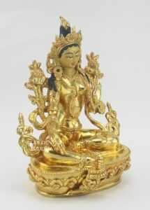 Fully Gold Gilded 8.5 inch Nepali Green Tara Statue, Fire Gilded in 24K Gold, Handmade Original - Right