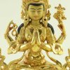 Fully Gold Gilded 9 inch Beautiful Chenrezig Statue, Handmade Original, Fire Gilded in 24K Gold - Front Details
