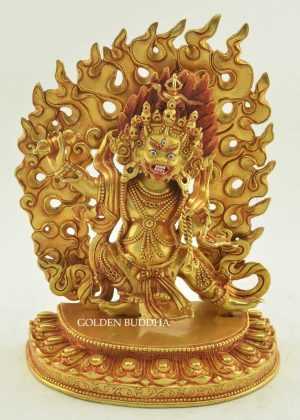 Fully Gold Gilded 9.5 inch Vajrapani Statue, Chana Dorje, Handmade Original, Lost Wax Method - Gallery
