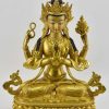 Fully Gold Gilded 14" Chenrezig Statue, Floating Mala, Fire Gilded 24k Gold Finish - Gallery