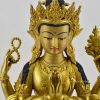 Fully Gold Gilded 14" Chenrezig Statue, Floating Mala, Fire Gilded 24k Gold Finish - Upper Front