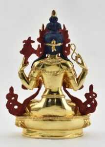 Fully Gold Gilded 9″ Chenrezig Statue, Floating Mala, Fire Gilded 24k Gold Finish, Handmade in Nepal - Back