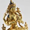 Fully Gold Gilded 9″ Chenrezig Statue, Floating Mala, Fire Gilded 24k Gold Finish, Handmade in Nepal - Front Right