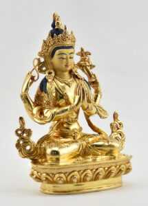 Fully Gold Gilded 9″ Chenrezig Statue, Floating Mala, Fire Gilded 24k Gold Finish, Handmade in Nepal - Right