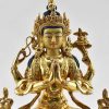 Fully Gold Gilded 9″ Chenrezig Statue, Floating Mala, Fire Gilded 24k Gold Finish, Handmade in Nepal - Upper Front