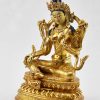 Fully Gold Gilded 9.5 inch Beautiful Green Tara Statue, 24K Gold Finish, Fine Detailed Carving - Left