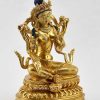 Fully Gold Gilded 9.5 inch Beautiful Green Tara Statue, 24K Gold Finish, Fine Detailed Carving - Right