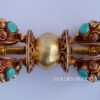 Vajra 5.5 inches, Fully Gilded 24K, Embedded Turquoise and Coral Stones - Back