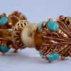 Vajra 5.5 inches, Fully Gilded 24K, Embedded Turquoise and Coral Stones - Left