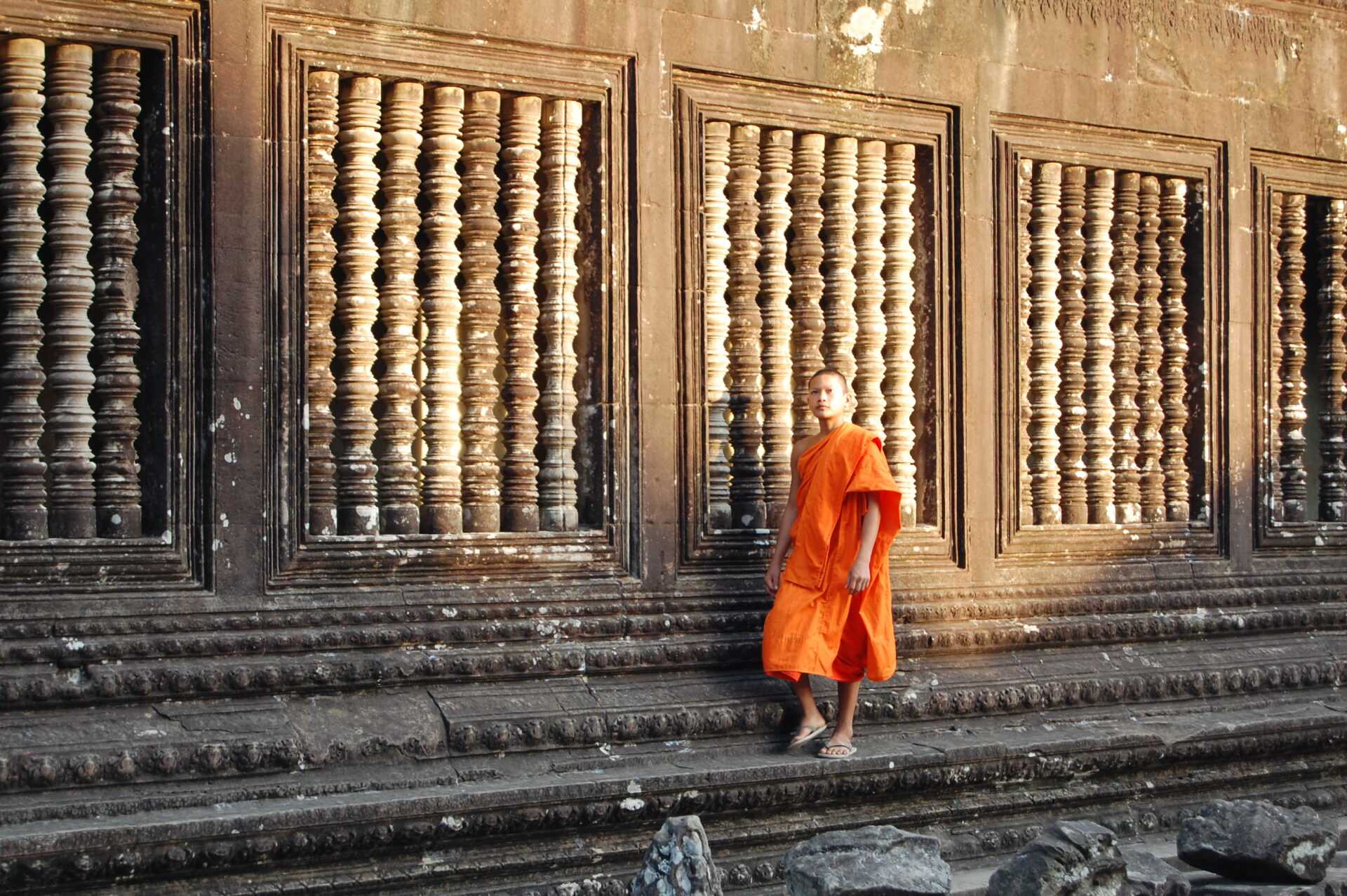 Angkor Wat, Cambodia, Monk Walking