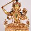 Fully Gold Gilded 9.25" Manjushri Statue, Fire Gilded in 24K Gold, Handmade in Patan, Nepal - Gallery
