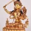 Fully Gold Gilded 9.25" Manjushri Statue, Fire Gilded in 24K Gold, Handmade in Patan, Nepal - Left