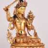 Fully Gold Gilded 9.25" Manjushri Statue, Fire Gilded in 24K Gold, Handmade in Patan, Nepal - Right