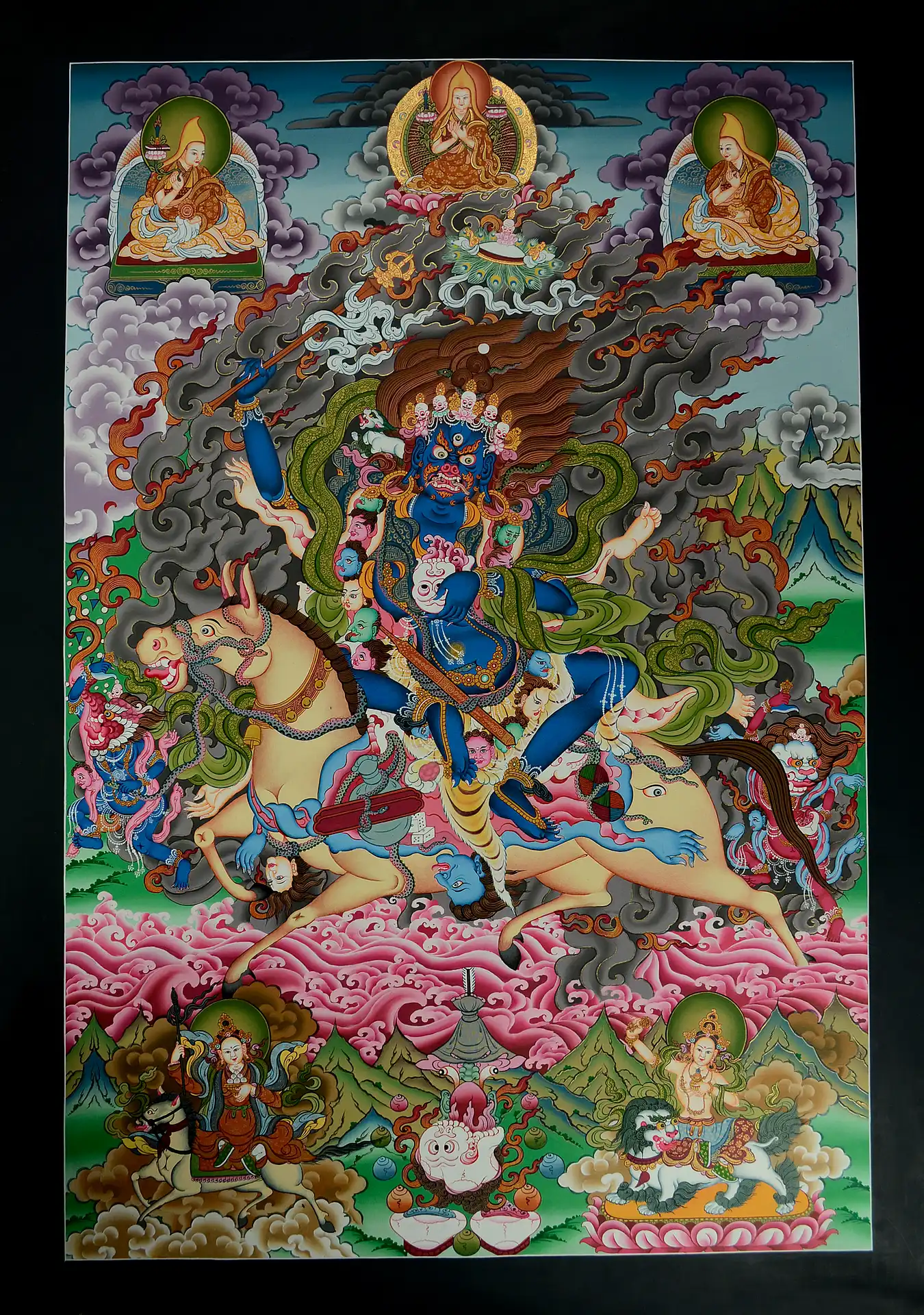 Palden Lhamo thangka painting handmade Nepal Glorious Goddess riding mule sea of blood Dalai Lama protector Gelug school gold detailing