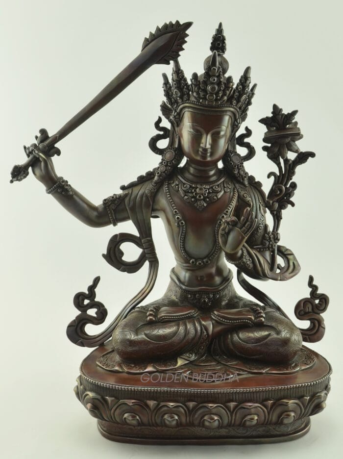 Antiquated Manjushri Sculpture | 14" | Oxidized | Authentic Nepal