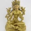 Masterpiece Green Tara statue, 14", hand carved masterpiece statue, lalitasana pose, Bodhisattva crown and jewels, utpala lotus over each shoulder, Varada mudra, low luster 24K pure gold finish, Gold Face Painted - Handmade in Patan Nepal
