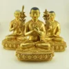 12.5-inch Je Tsongkhapa Statue Set with Gyaltsab Je and Khedrub Je, fully 24K gold gilded with engraved robes, mudras and lotus thrones