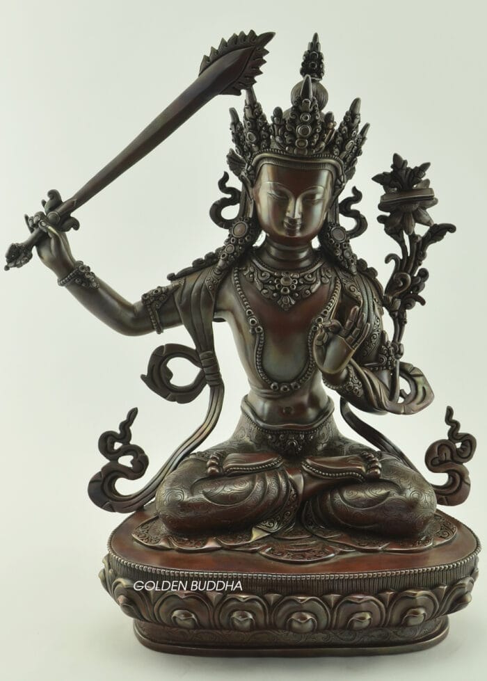 Antiquated Manjushri Sculpture | 14" | Oxidized | Authentic Nepal