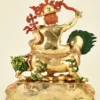 10-inch Dorje Shugden Sculpture fire gilded in 24K gold, riding a green-maned snow lion with wisdom sword, heart jewel and removable flame mandorla - Back without Frame