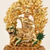 13.5-inch Tibetan Dorje Shugden Statue handmade in Nepal, 24K gold fire gilded with snow lion mount and removable flame mandorla