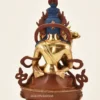 Front view of a Vajrasattva Shakti Statue depicting Dorje Sempa embracing the removable consort Vajragarvi, handcrafted from copper alloy, fire gilded in 24K gold, and seated on a single lotus pedestal -back.