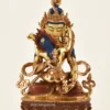 Front view of a 9.75-inch Vajrasattva Shakti Statue depicting Dorje Sempa embracing the removable consort Vajragarvi, handcrafted from copper alloy, fire gilded in 24K gold, and seated on a single lotus pedestal - gallery.
