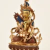 Front view of a Vajrasattva Shakti Statue depicting Dorje Sempa embracing the removable consort Vajragarvi, handcrafted from copper alloy, fire gilded in 24K gold, and seated on a single lotus pedestal - left.